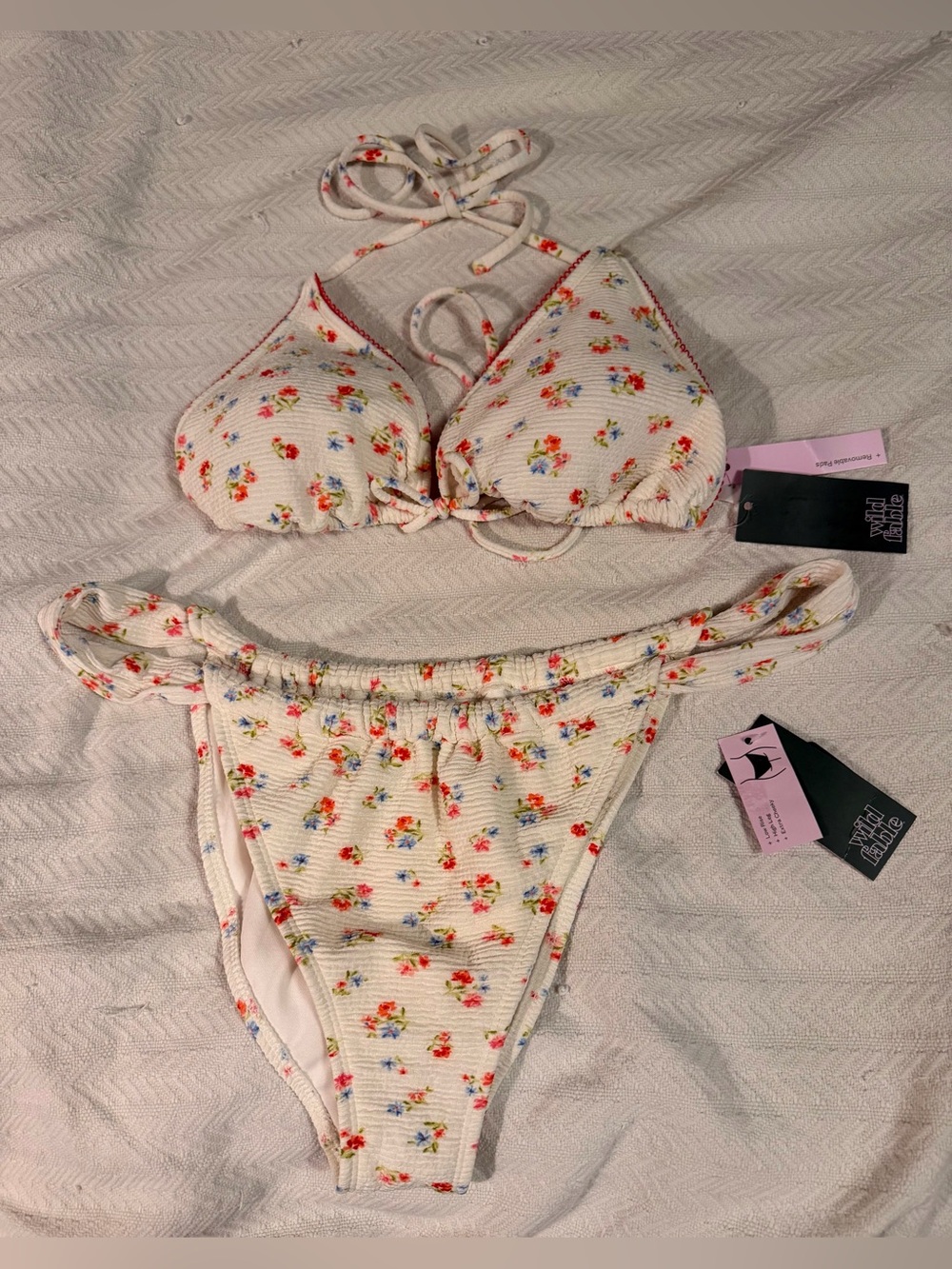 Wild Fable XL (16) Textured Floral Print Center Tie Medium Coverage Bikini Set